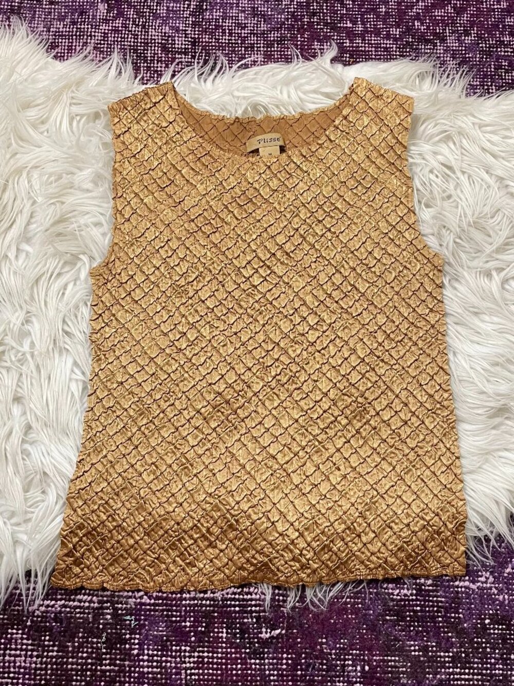y2k vintage early 2000s or late 90s gold crinkle textured tank top fairy euro